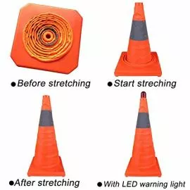 Traffic Safety Cone Foldable Reflective with LED Lights 450mm